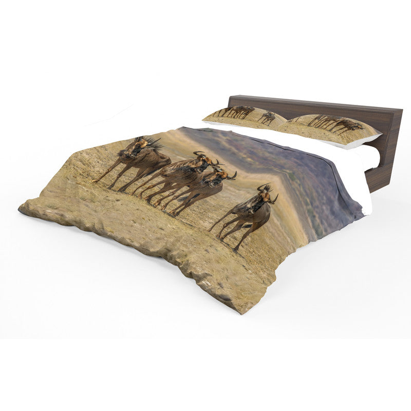 Blue Wildebeest Herd Duvet Cover Set by Fanie Heymans