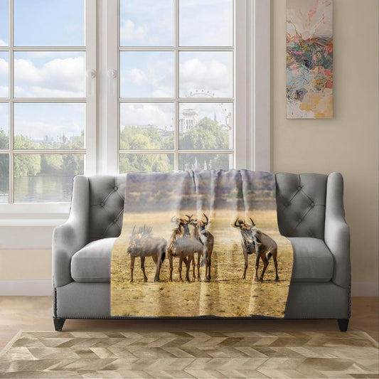 Blue Wildebeest Herd Light Weight Fleece Blanket by Fanie Heymans