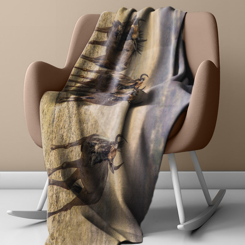 Blue Wildebeest Herd Light Weight Fleece Blanket by Fanie Heymans