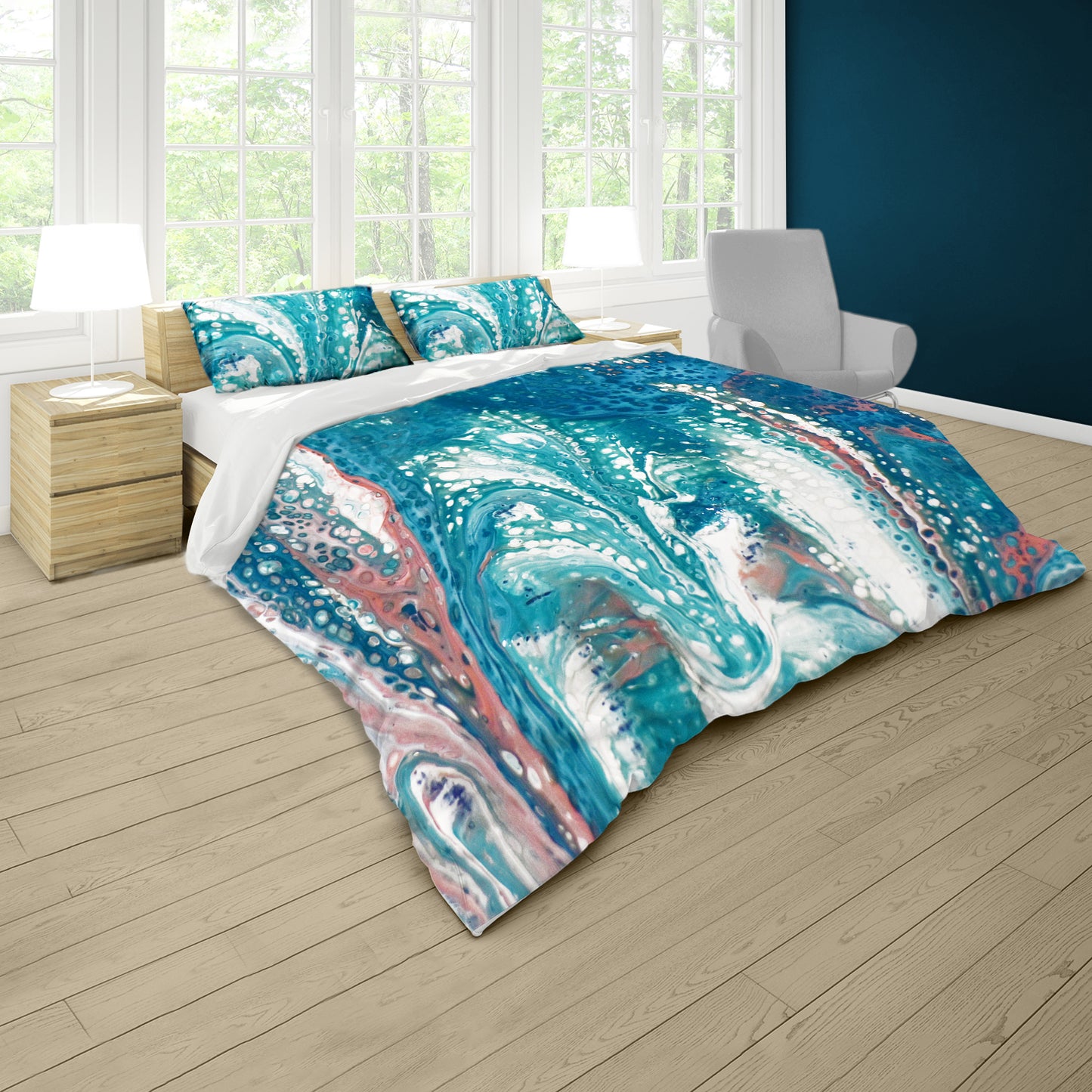 Blue Abstract Paint Strokes Duvet Cover Set
