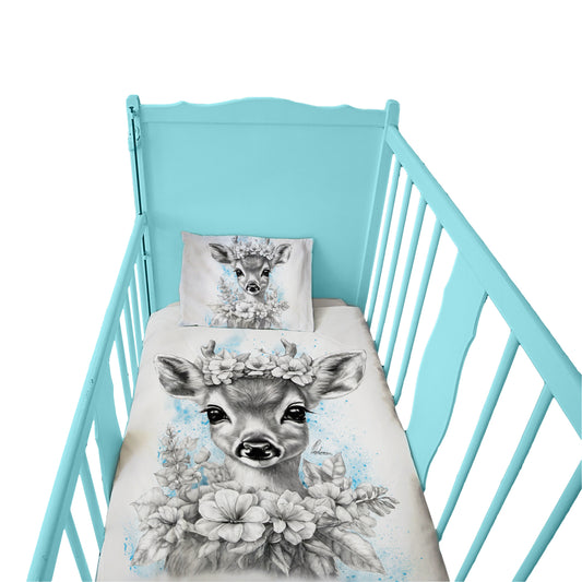 Blue Baby Deer Cot Duvet Set By Nathan Pieterse