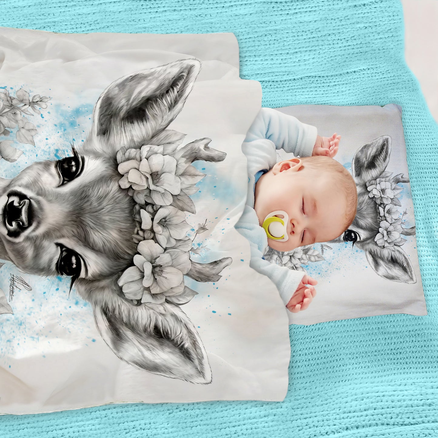 Blue Baby Deer Cot Duvet Set By Nathan Pieterse