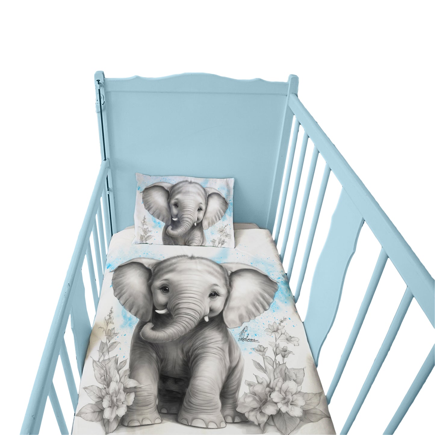 Blue Baby Elephant By Nathan Pieterse Cot Duvet Set