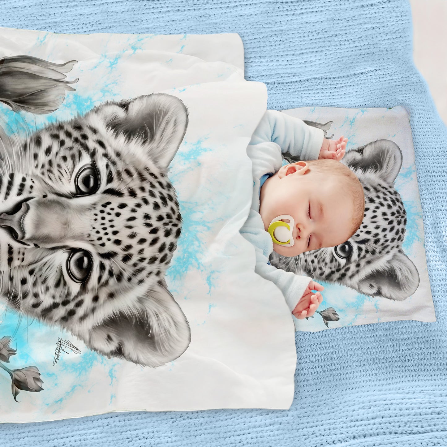 Blue Baby Leopard By Nathan Pieterse Cot Duvet Set