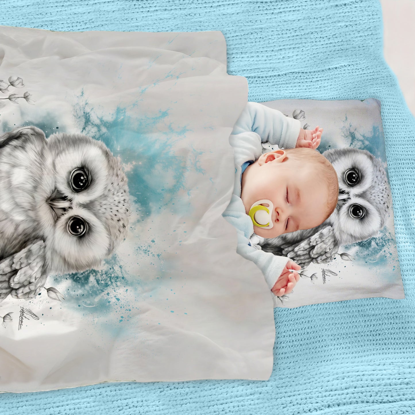 Blue Baby Owl Cot Duvet Set By Nathan Pieterse
