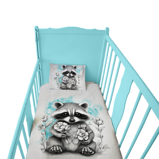 Blue Baby Raccoon Cot Duvet Set By Nathan Pieterse