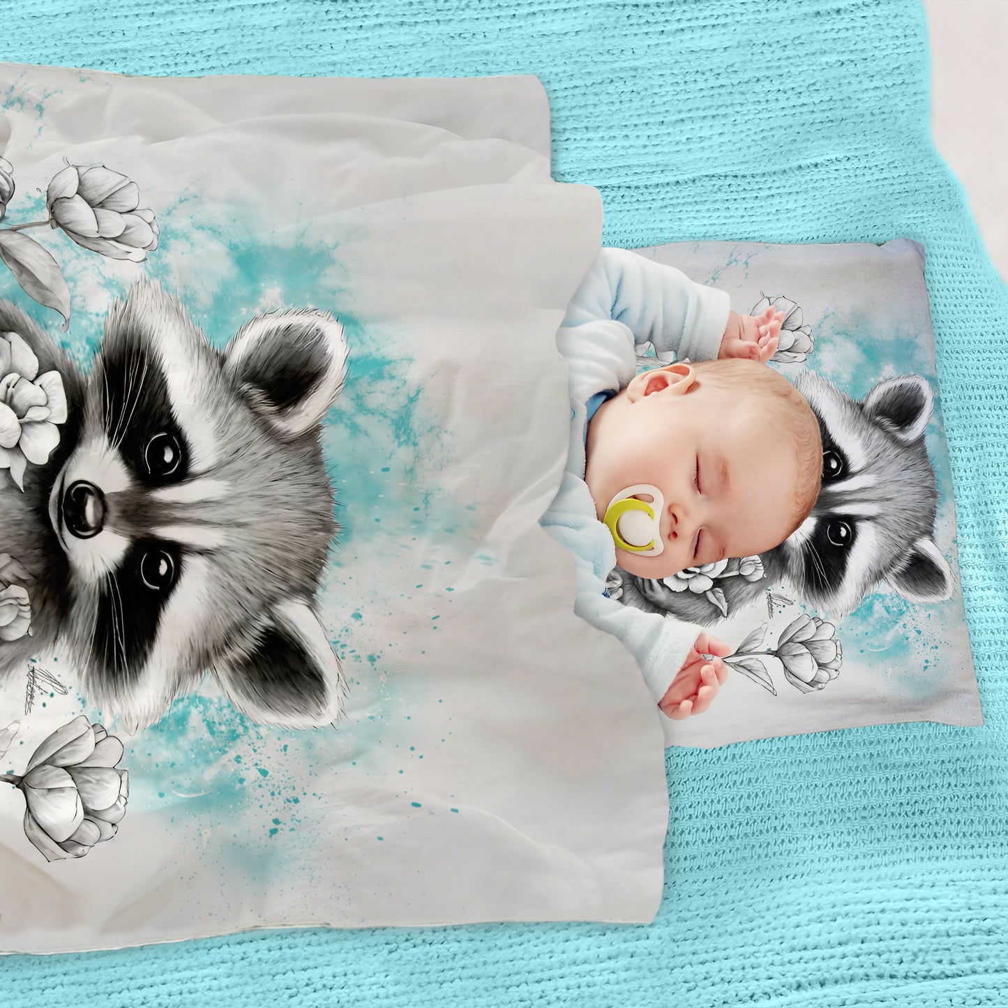 Blue Baby Raccoon Cot Duvet Set By Nathan Pieterse