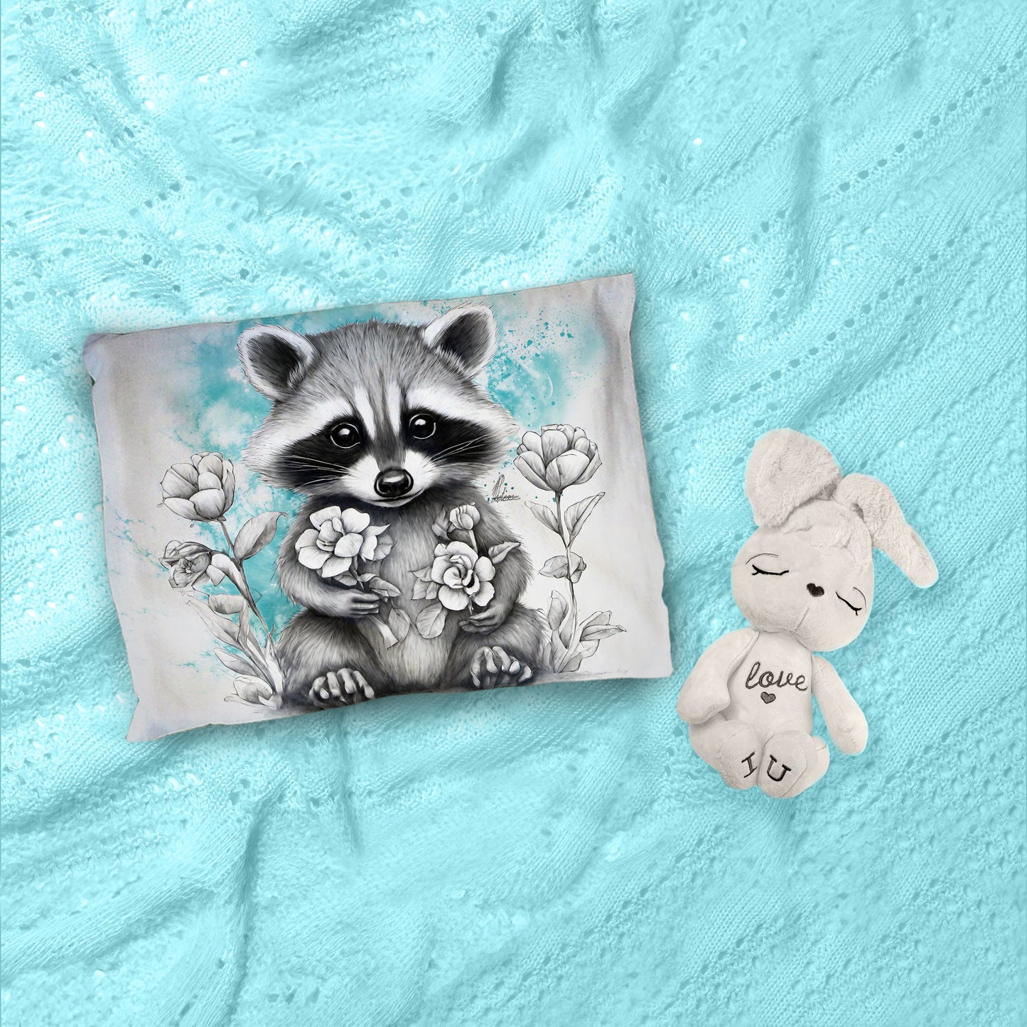 Blue Baby Raccoon Cot Duvet Set By Nathan Pieterse