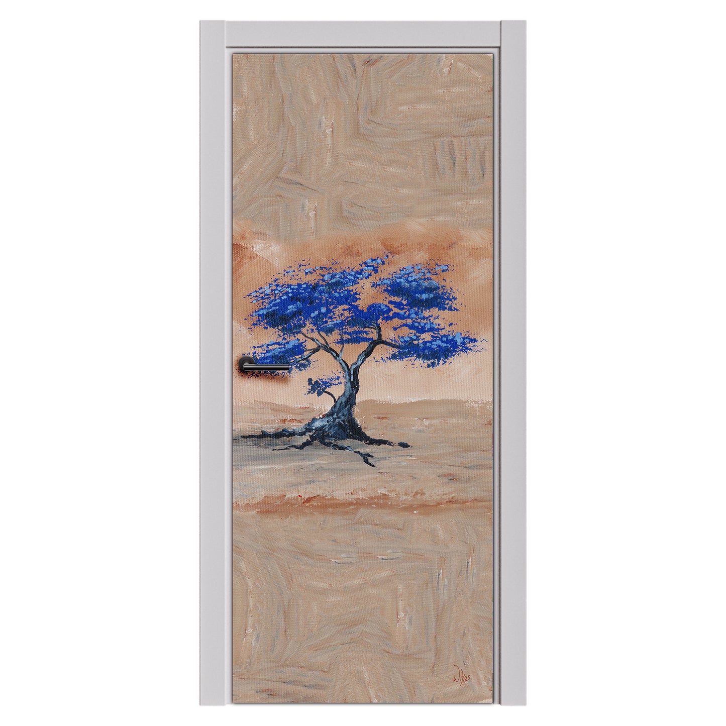 Decoupage -Blue Blossom Tree  By Wikus Hattingh Door