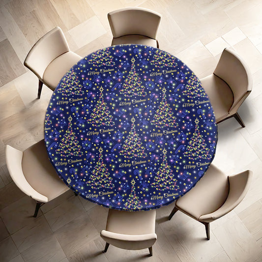 Blue Christmas Lights Round Tablecloth