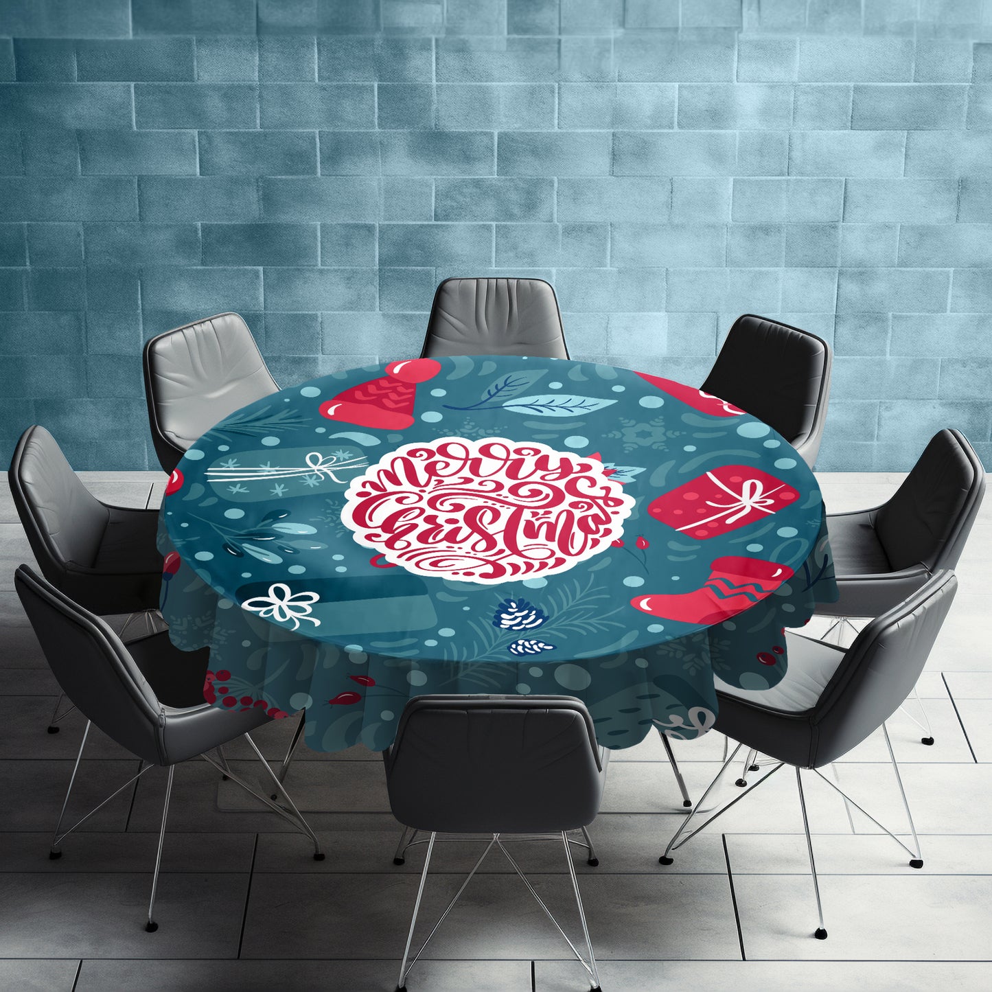 Blue Christmas Round Tablecloth