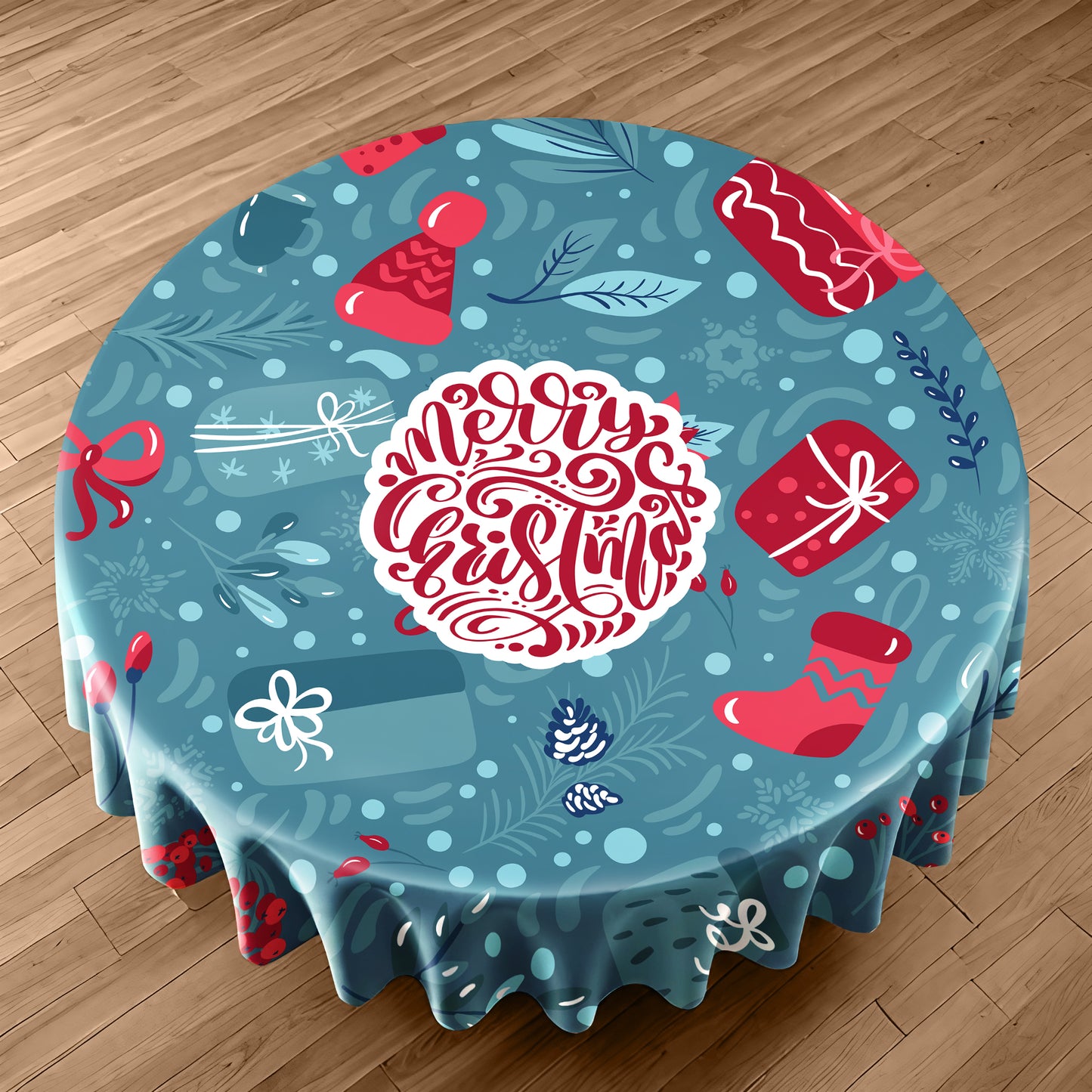 Blue Christmas Round Tablecloth