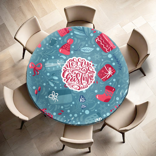 Blue Christmas Round Tablecloth