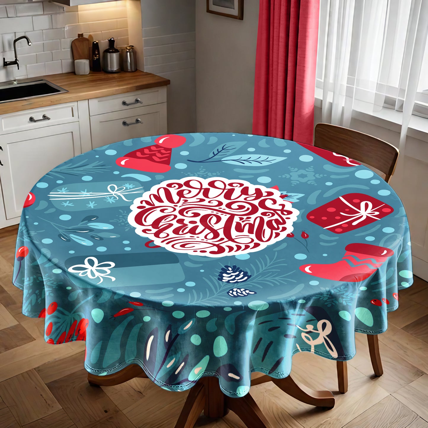 Blue Christmas Round Tablecloth