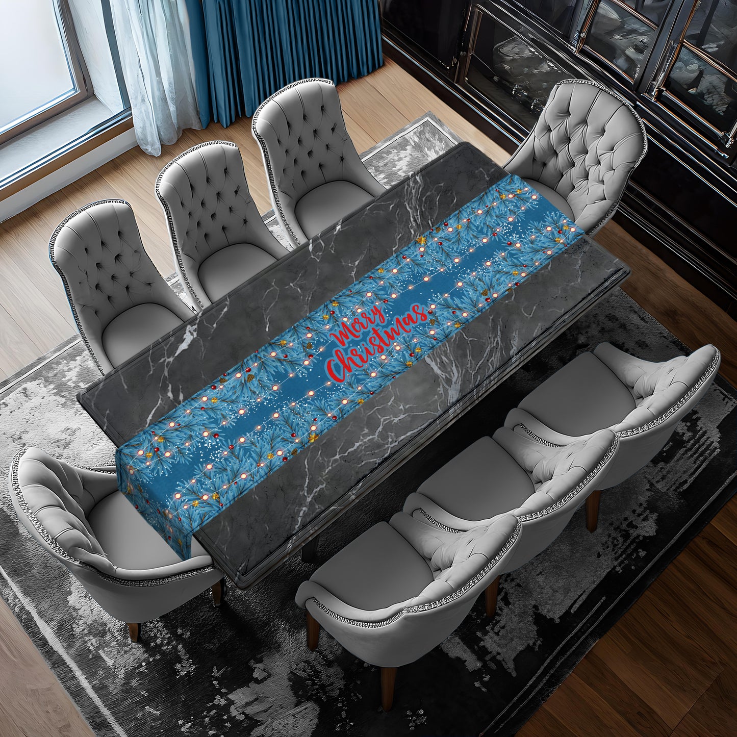 Blue Christmas Table Runner