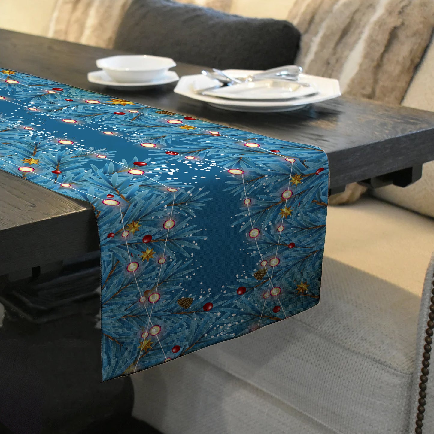 Blue Christmas Table Runner