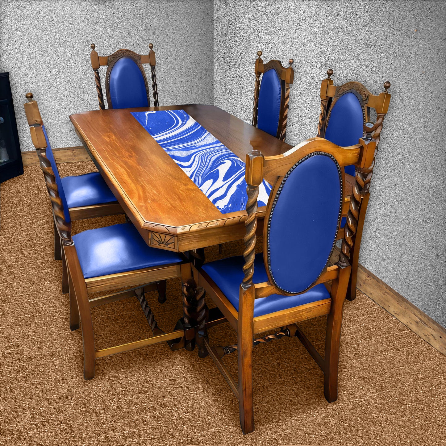 Blue Currents 160cm Table Runner