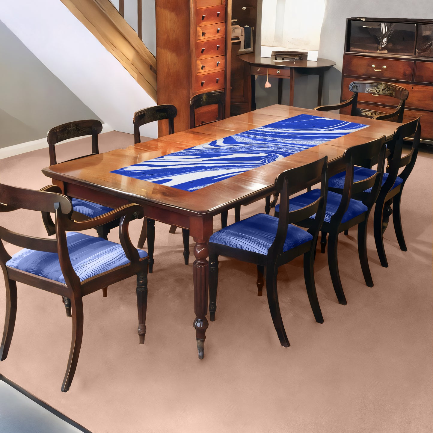 Blue Currents 160cm Table Runner