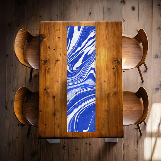 Blue Currents 160cm Table Runner