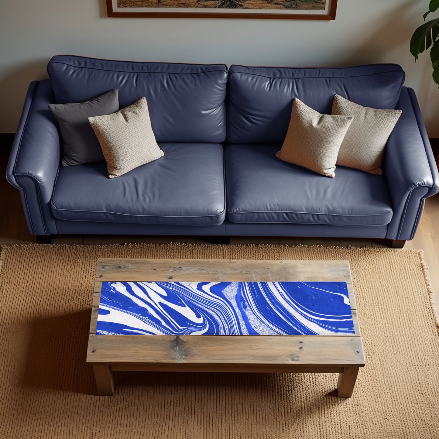 Blue Currents 160cm Table Runner