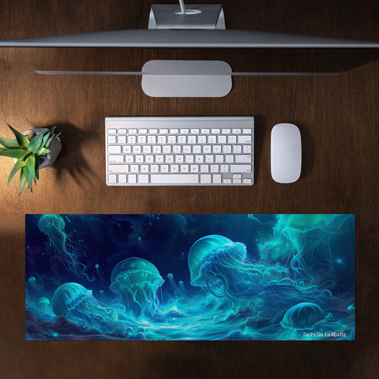 Blue Electric Meduse by Wikus Schalkwyk Large Desk Pad