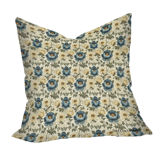 Blue Floral on Beige Square Luxury Scatter By Wikus Schalkwyk