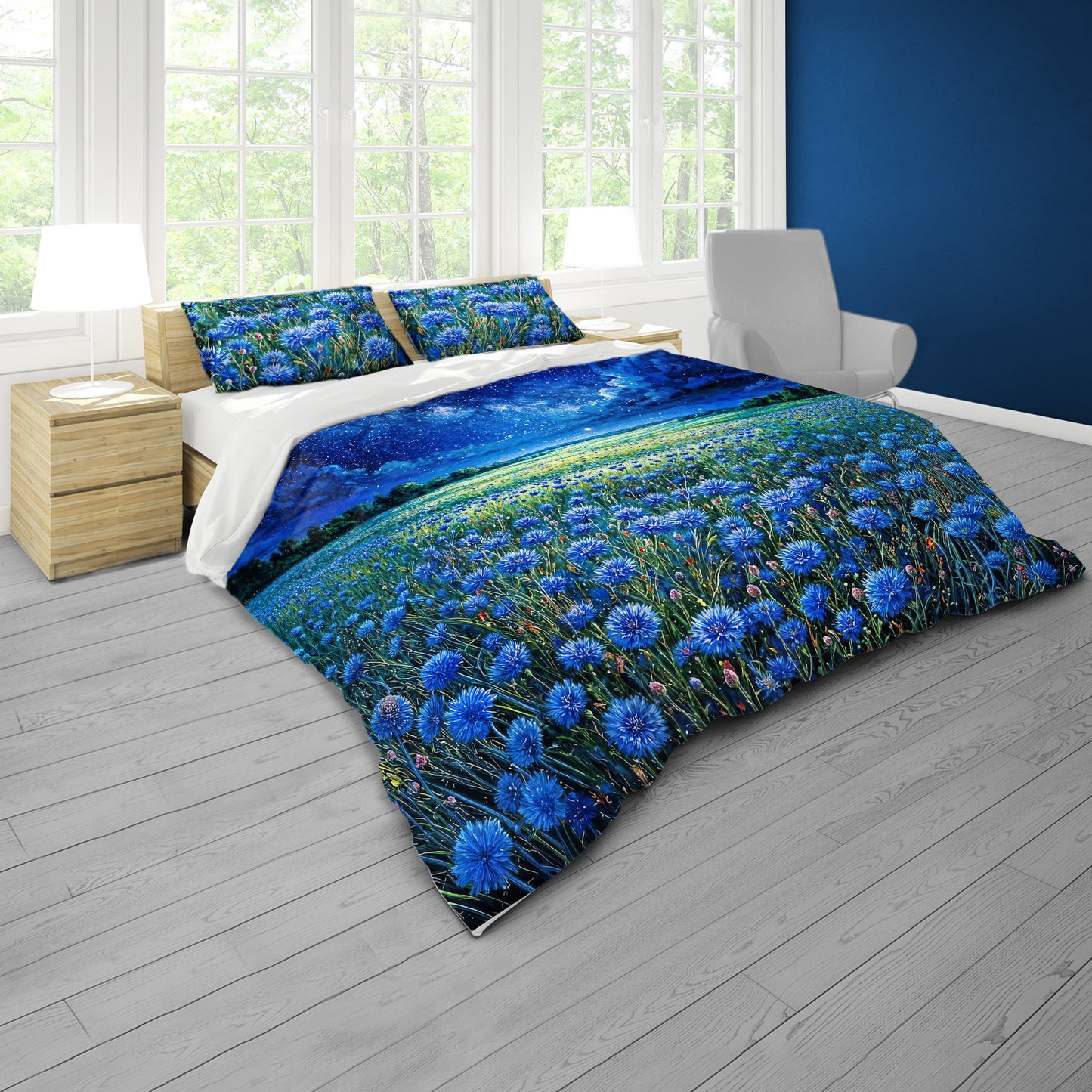 Blue Flowers at Midnight Duvet Cover Set
