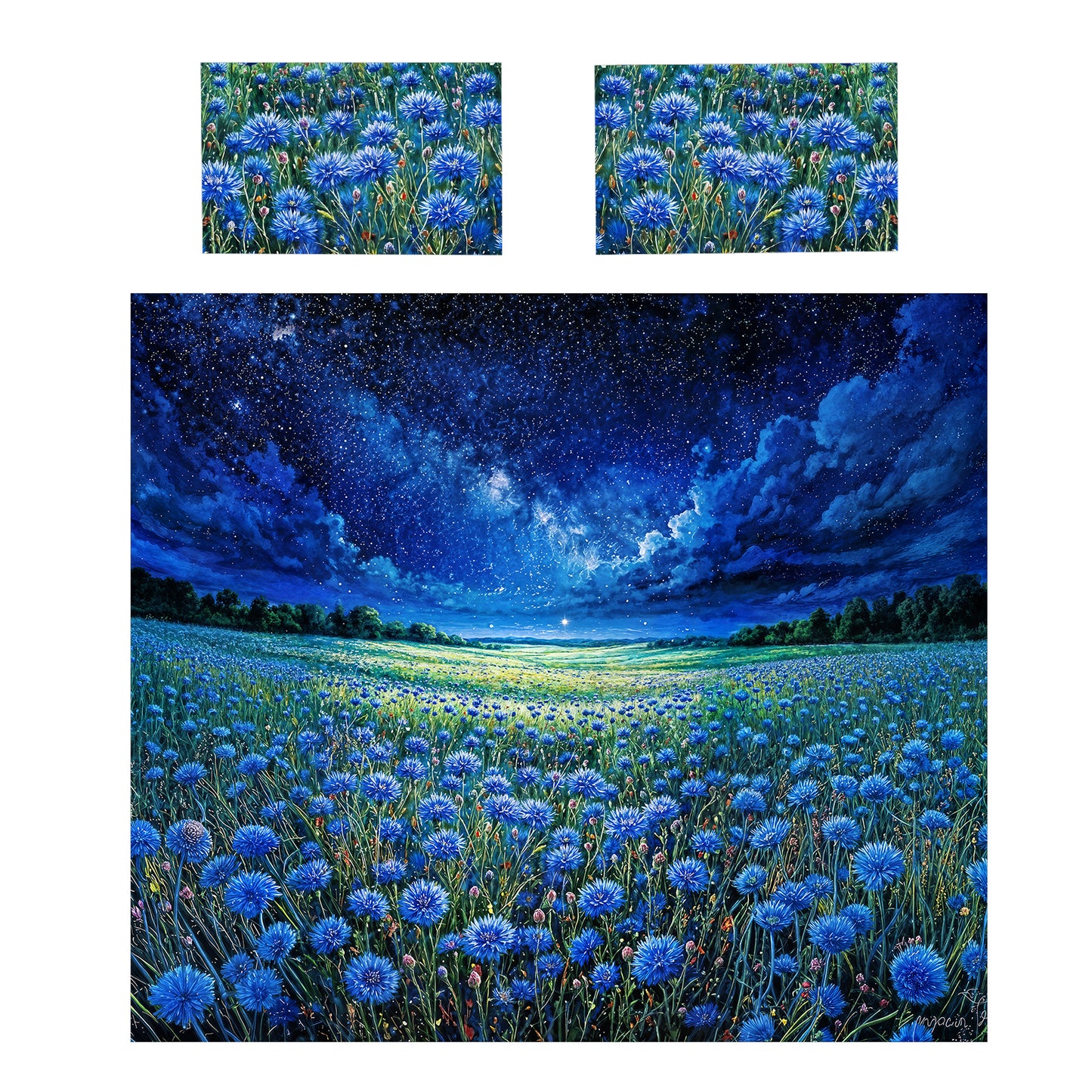 Blue Flowers at Midnight Duvet Cover Set