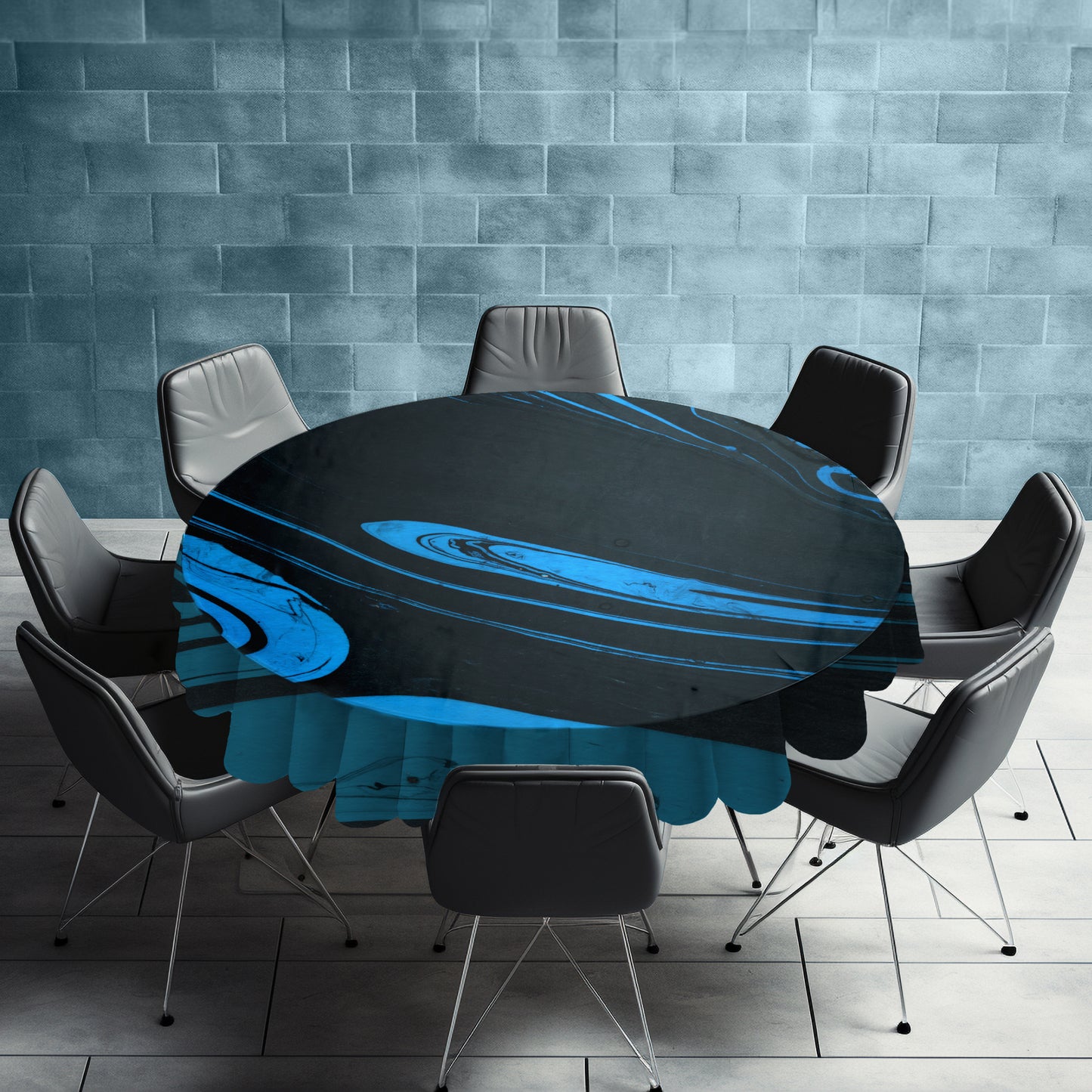Blue Flowing Paint Round Tablecloth