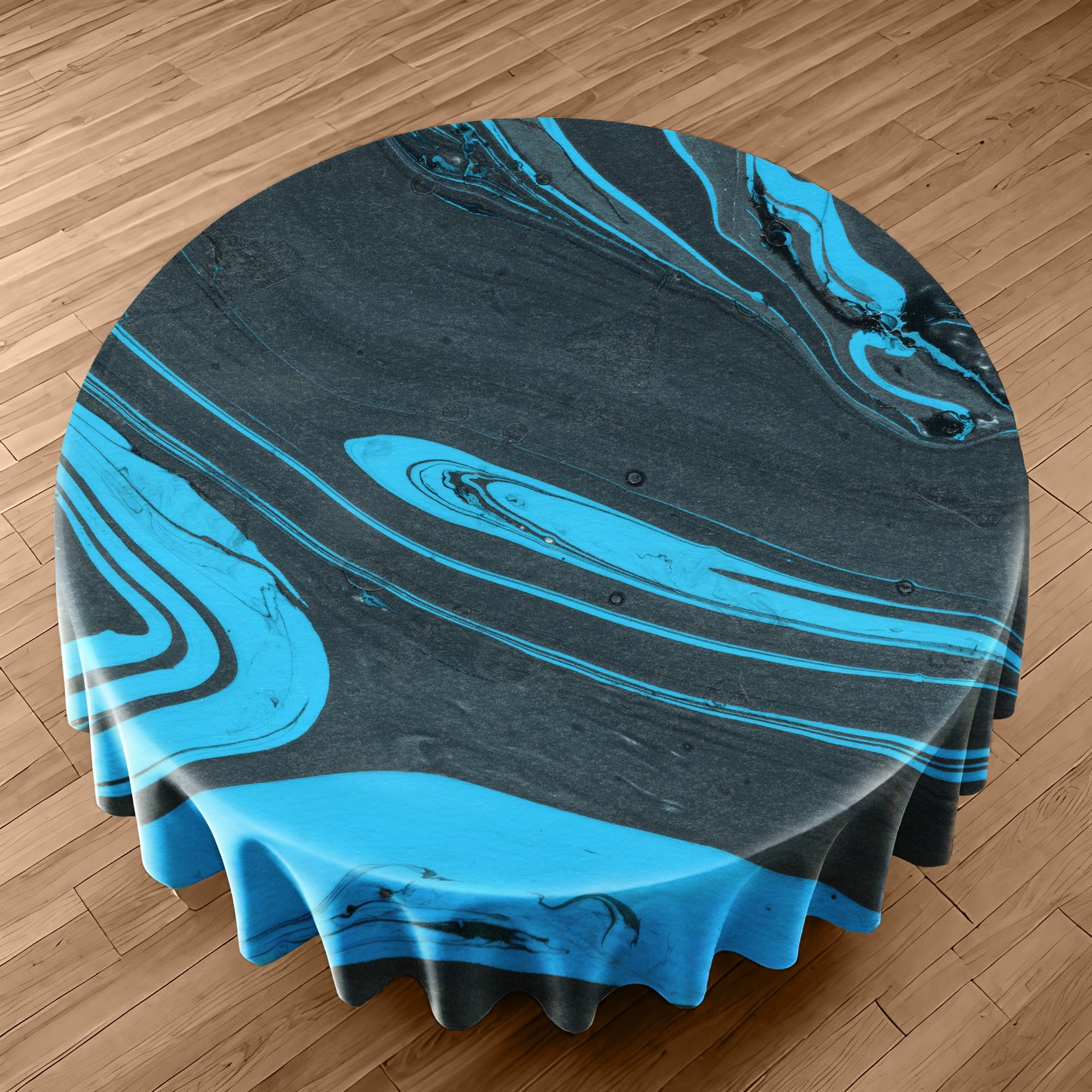 Blue Flowing Paint Round Tablecloth
