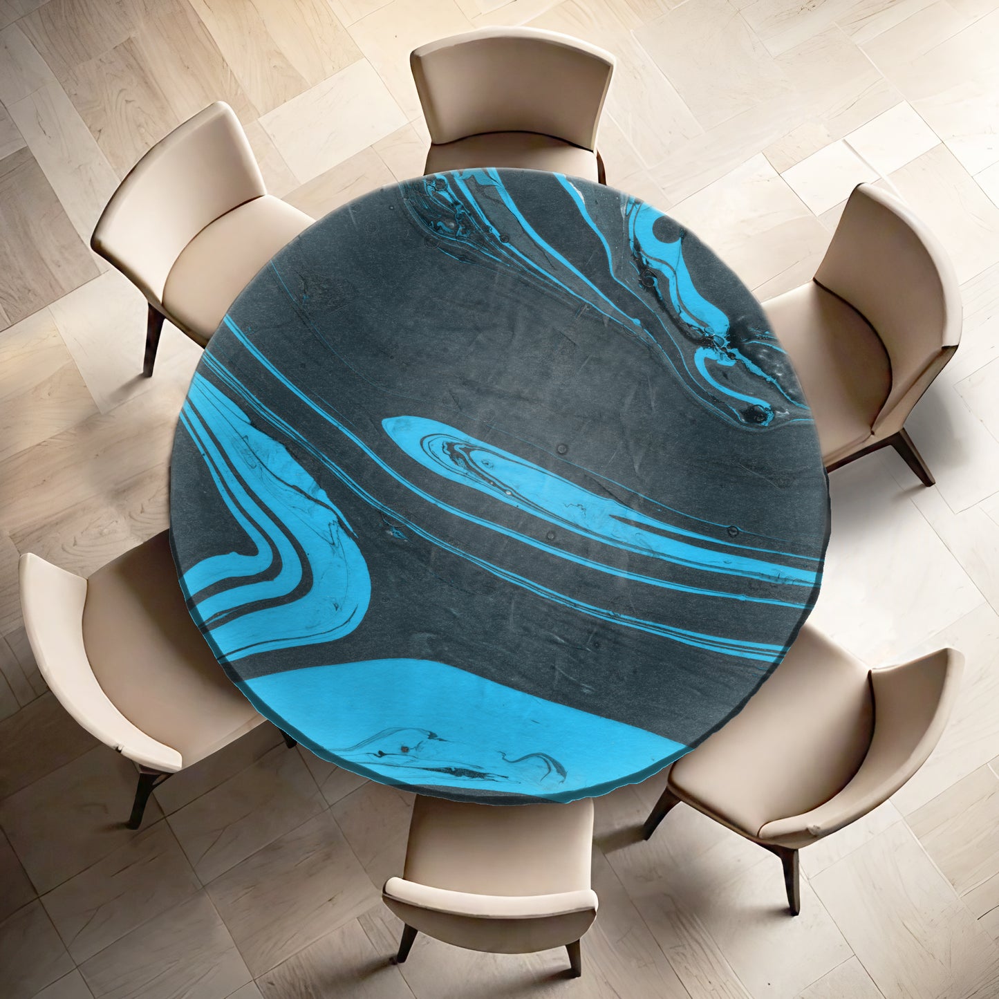 Blue Flowing Paint Round Tablecloth