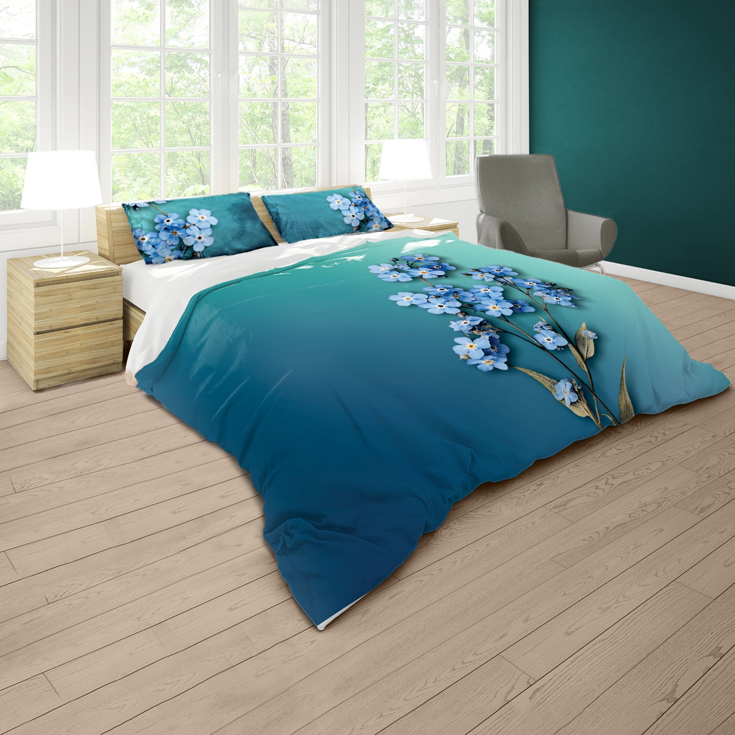 Blue Forget Me No Duvet Cover Set