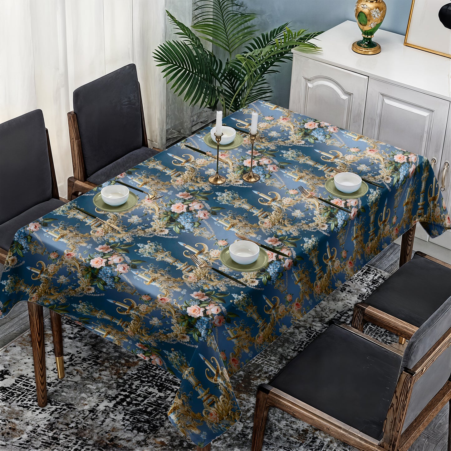 Blue Grey Rectangle Tablecloth