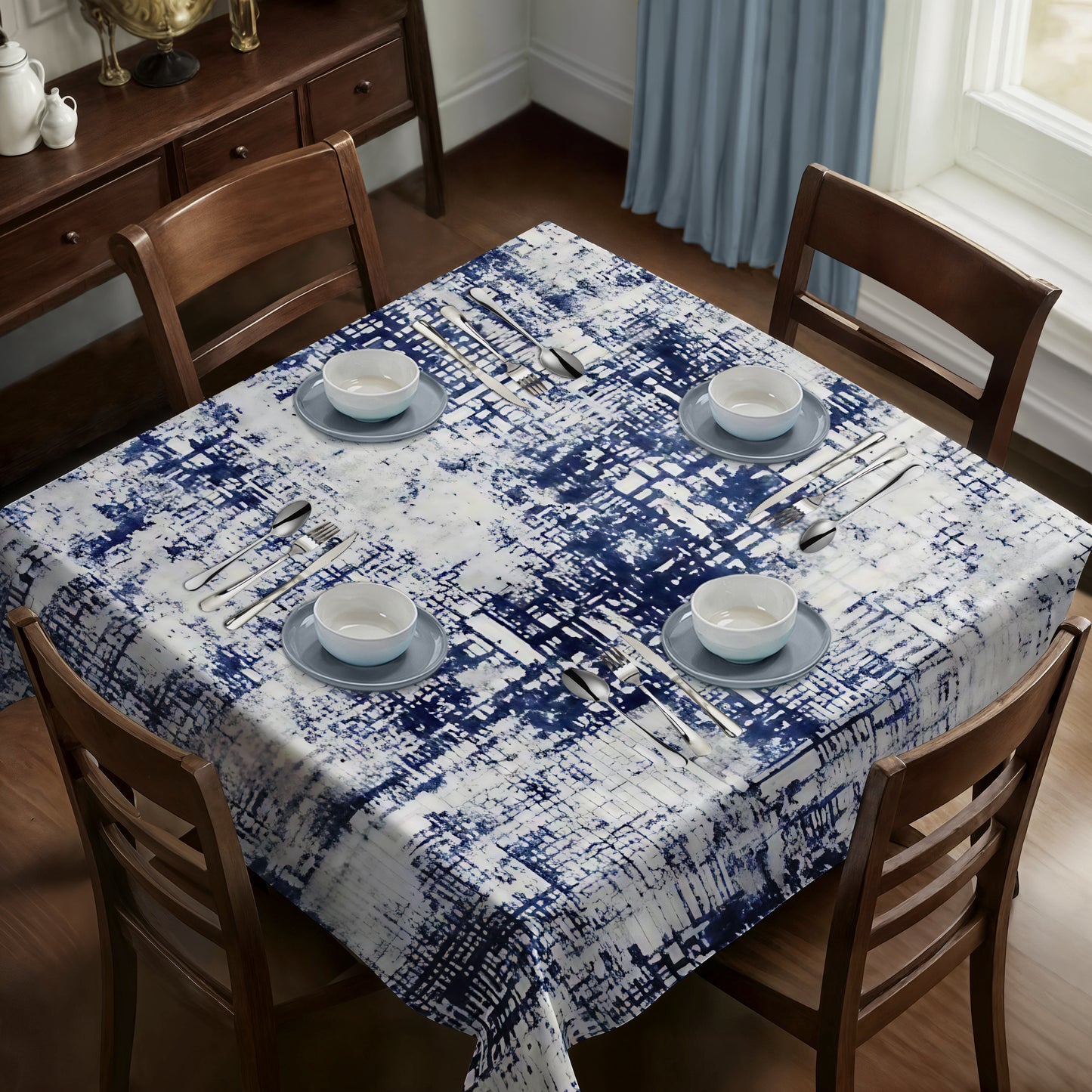 Blue Hash Abstract Square Tablecloth