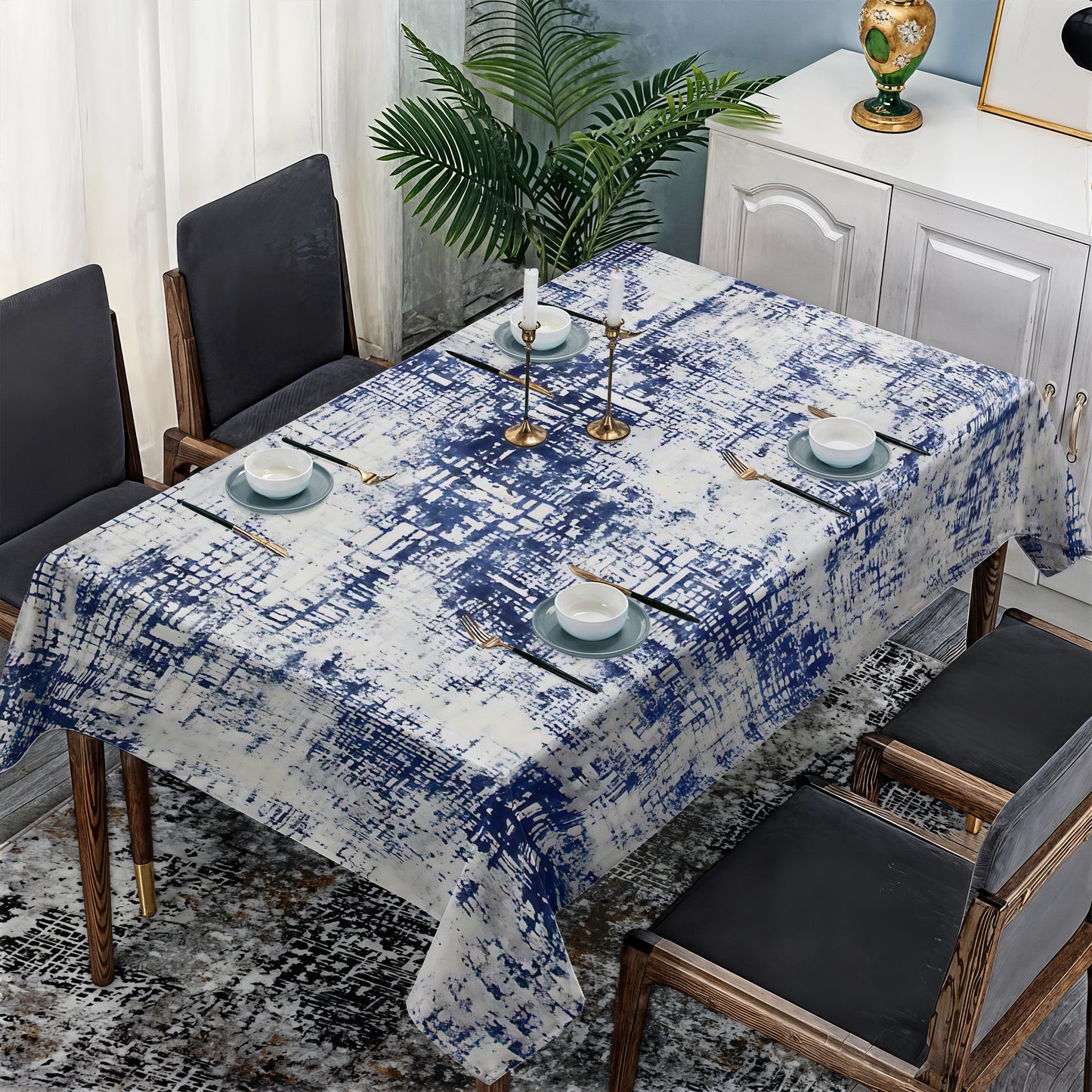 Blue Hash Rectangle Tablecloth