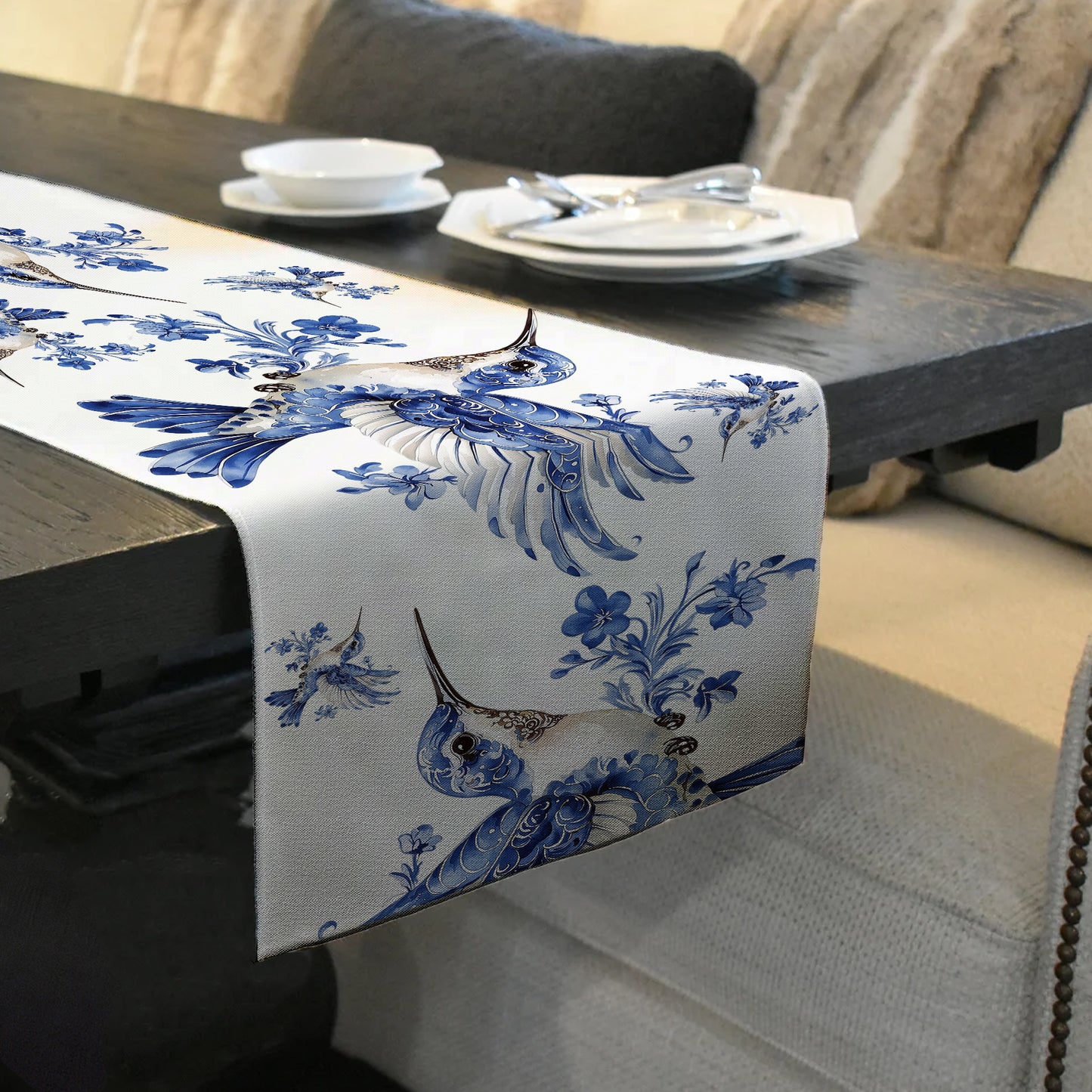 Blue Hummingbirds Table Runner by Mark van Vuuren