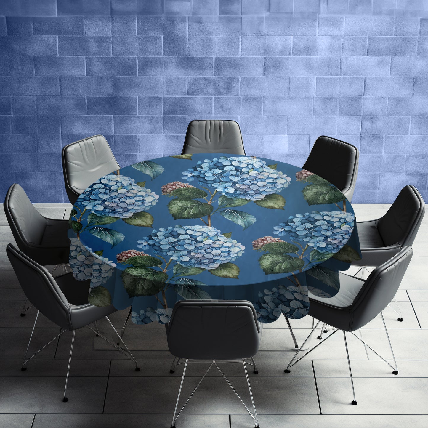 Blue Hydrangeas Round Tablecloth by Mark van Vuuren