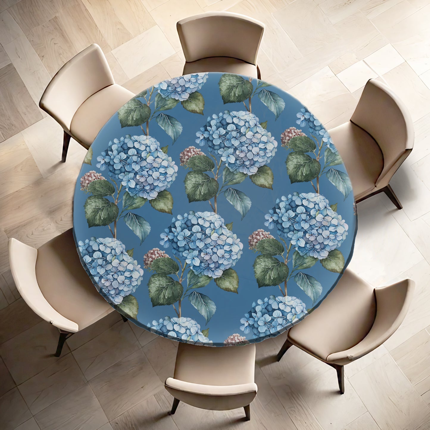 Blue Hydrangeas Round Tablecloth by Mark van Vuuren