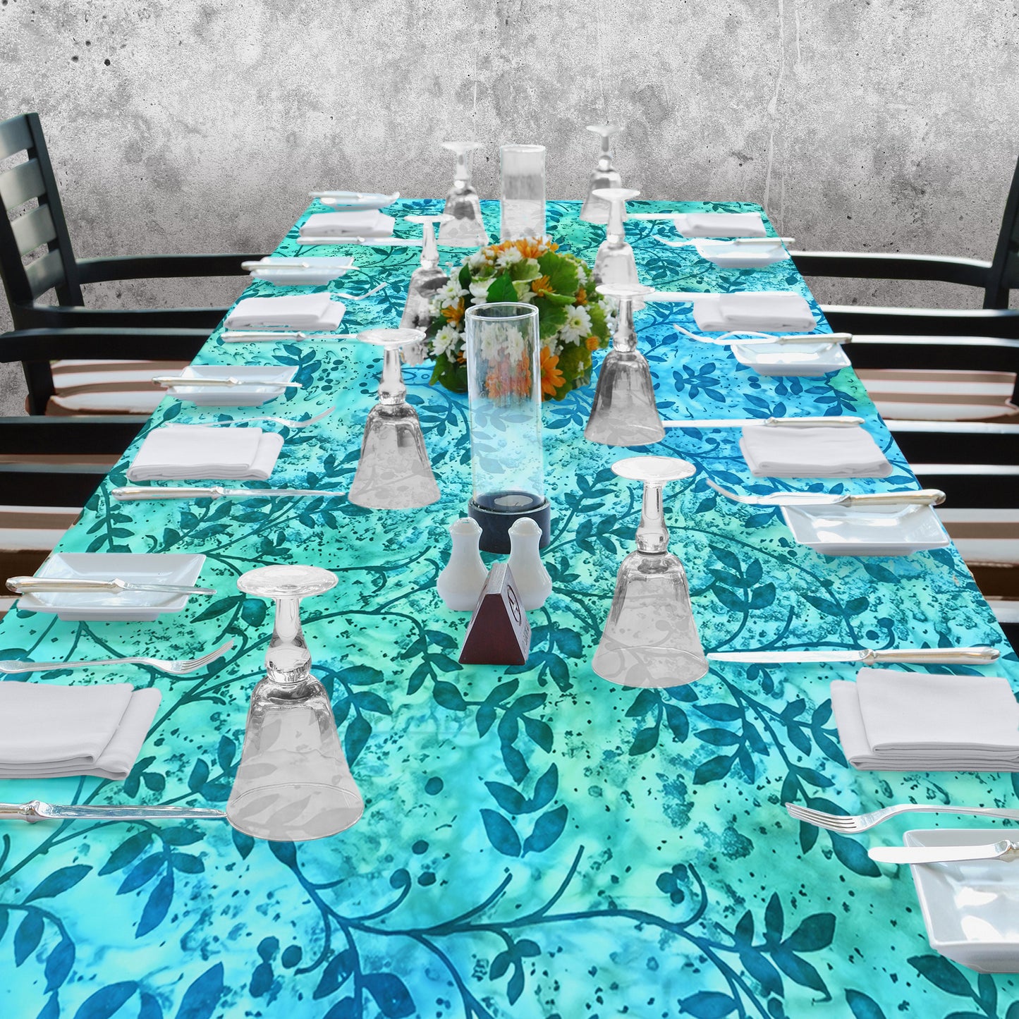 Blue Leave Pattern 3m Rectangle Tablecloth