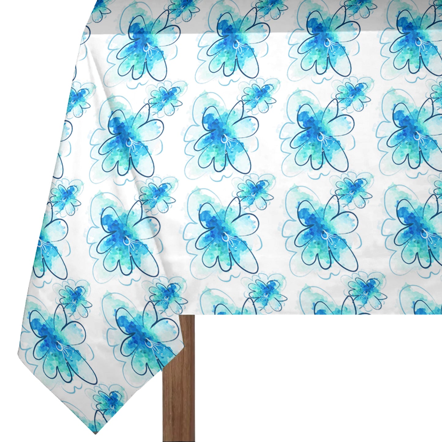 Blue Line Art Floral 3m Rectangle Tablecloth