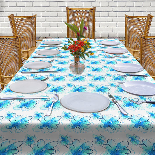 Blue Line Art Floral 3m Rectangle Tablecloth