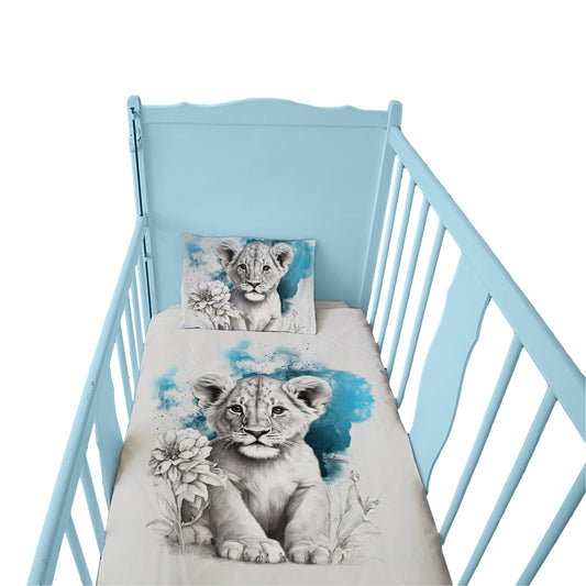 Blue Lion Cub Cot Duvet Set By Nathan Pieterse