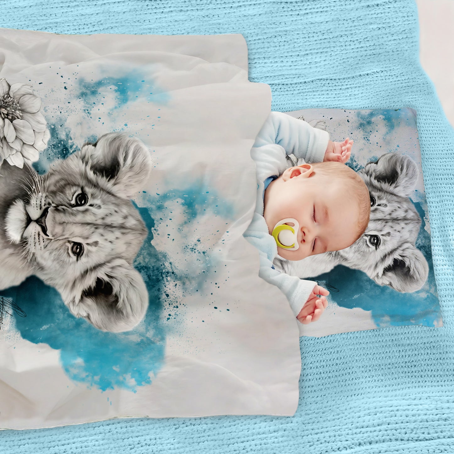 Blue Lion Cub Cot Duvet Set By Nathan Pieterse