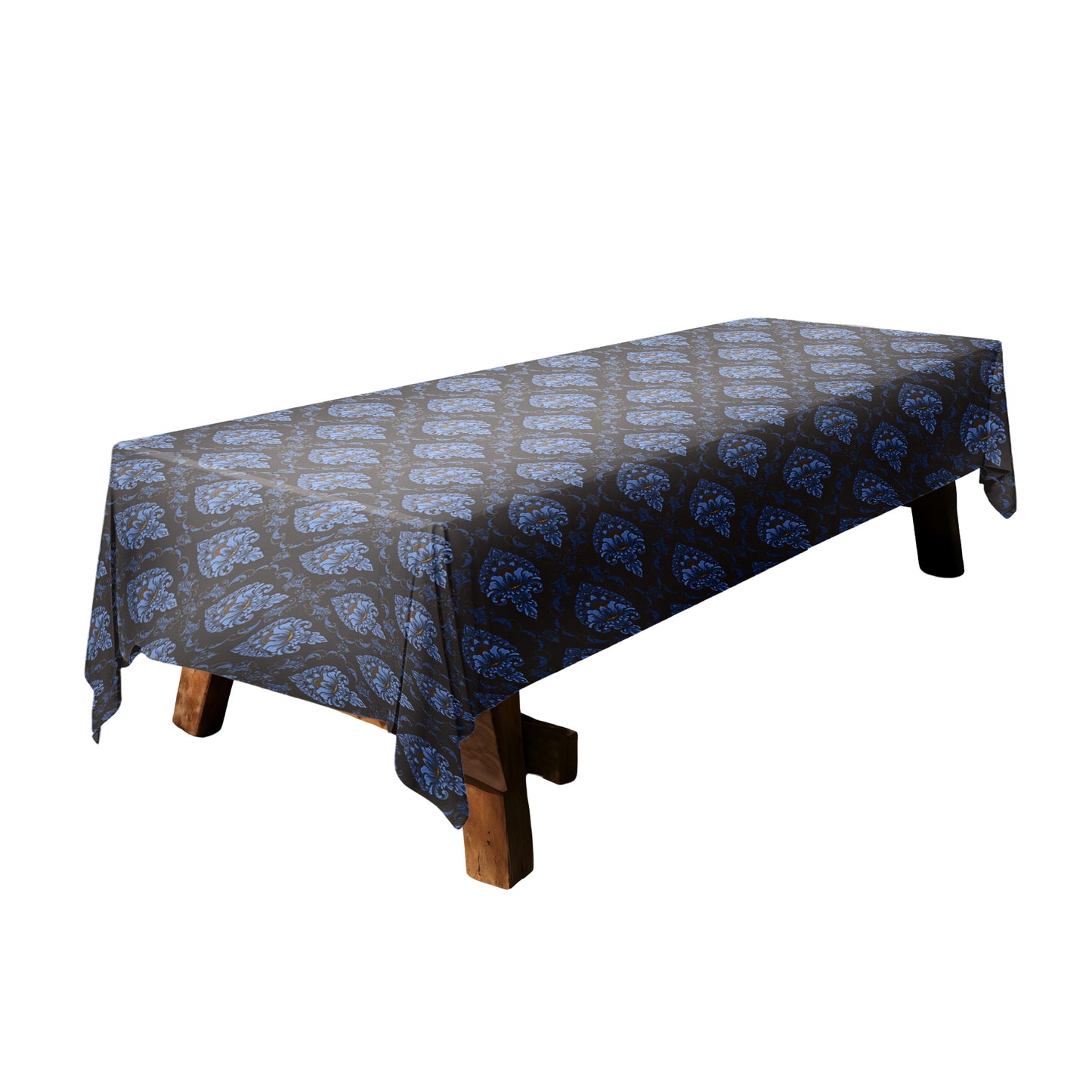 Blue Luxury Pattern on Black 3m Rectangle Tablecloth