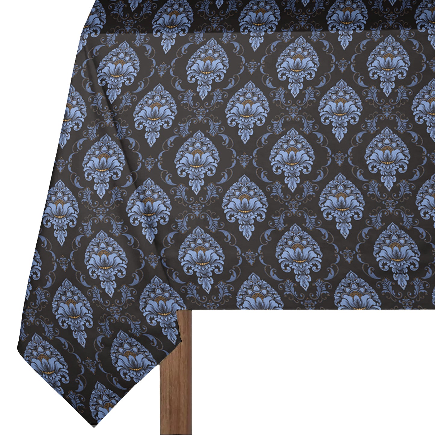Blue Luxury Pattern on Black 3m Rectangle Tablecloth