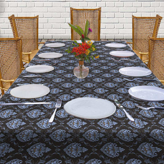 Blue Luxury Pattern on Black 3m Rectangle Tablecloth