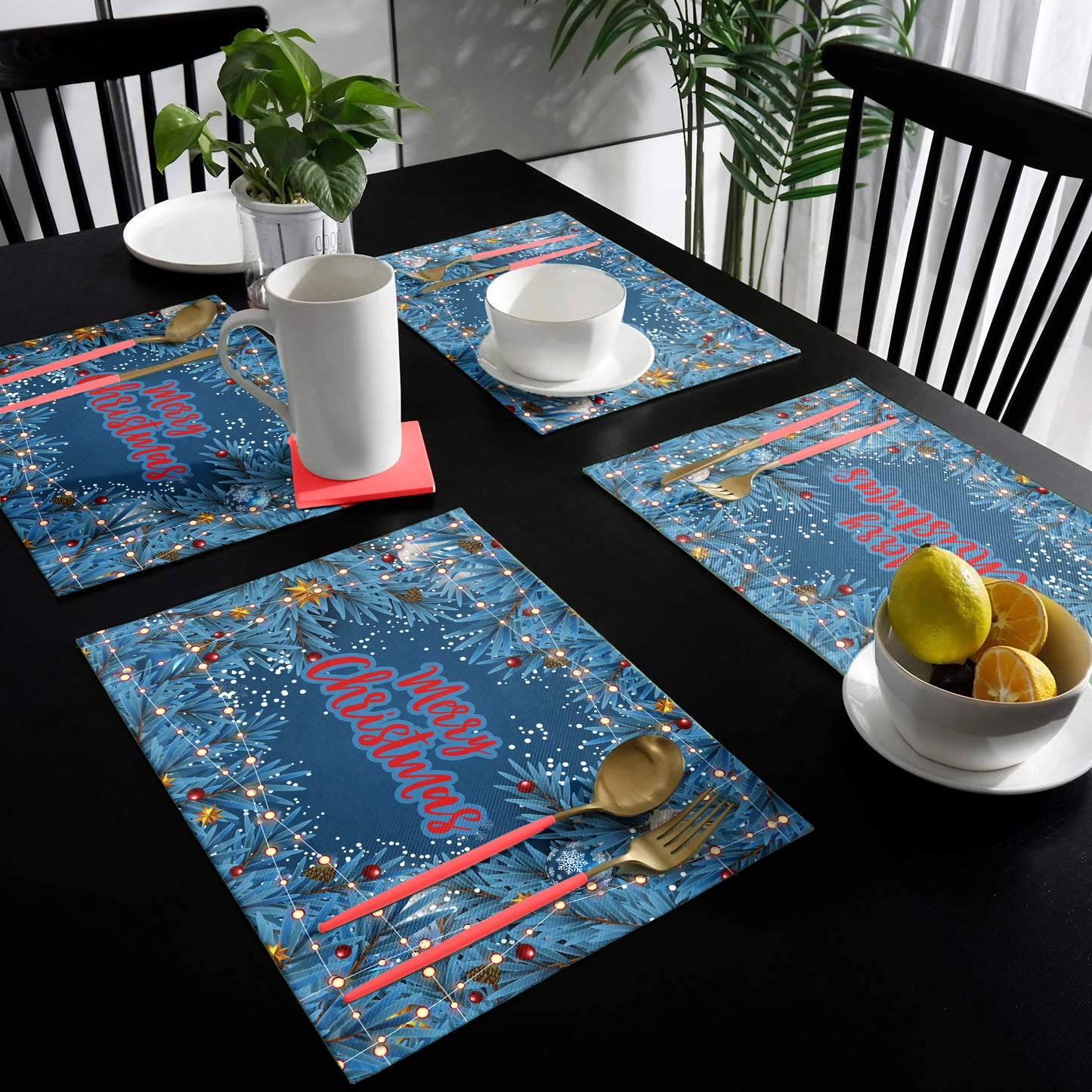 Blue Merry Christmas Placemats