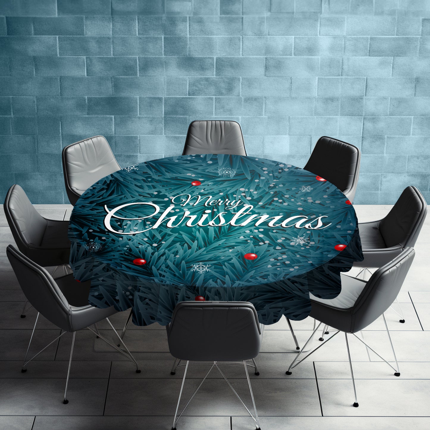 Blue Pines Christmas Round Tablecloth