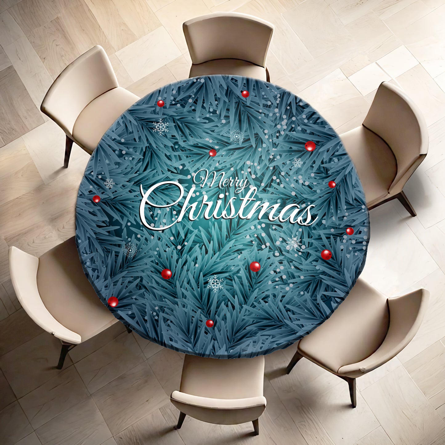 Blue Pines Christmas Round Tablecloth