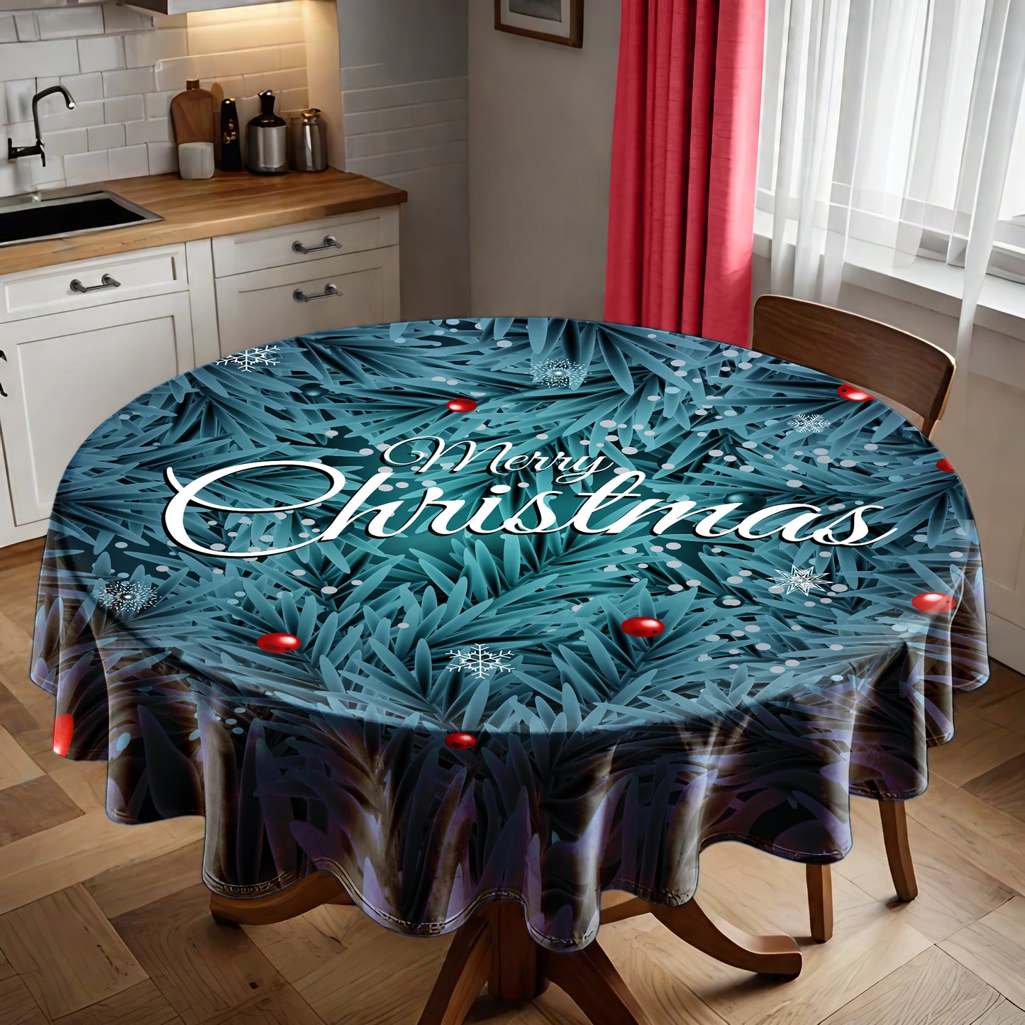 Blue Pines Christmas Round Tablecloth
